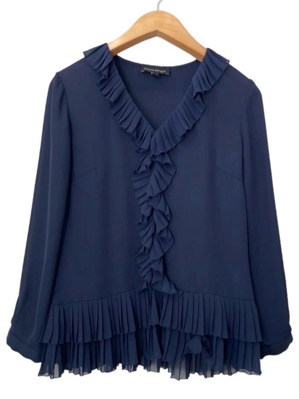 Banana Republic Navy Ruffled V-Neck Blouse